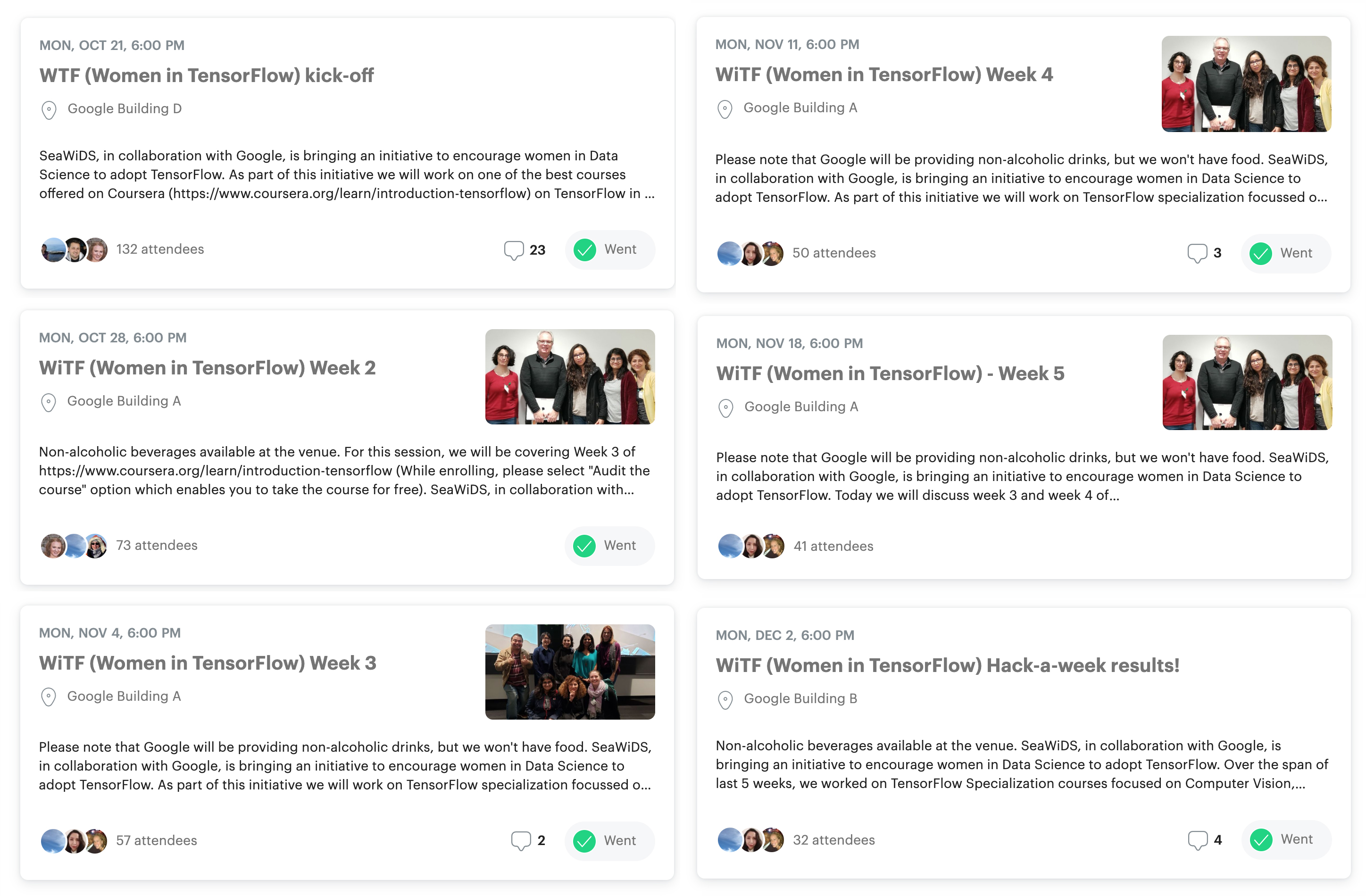 Women in TensorFlow Meetup events